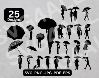 Paraguas svg, paquete de paraguas svg, paraguas PNG, clipart de paraguas, archivos de corte de paraguas, paraguas cricut, silueta de paraguas, ilustración