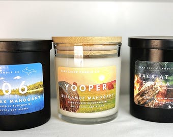 Vela de mezcla de soja de la península superior Yooper 906 Natural House Gift Unique Michigan