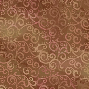 May include: A seamless pattern with a brown background and a repeating design of light brown swirls and dots.