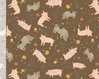Timeless Treasures Tossed Pink and Black Pigs RACHEL-CD1554  BROWN