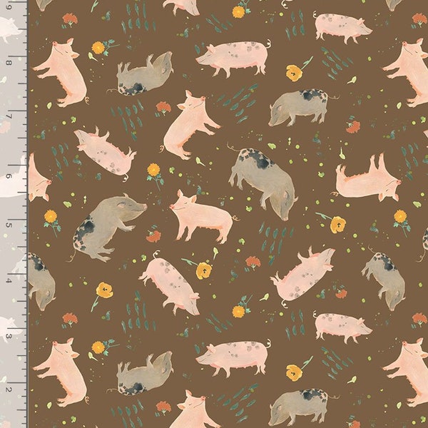 Timeless Treasures Tossed Pink and Black Pigs RACHEL-CD1554  BROWN