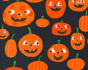 Halloween Pumpkin Cotton Fabric, Black & Orange, by the Yard