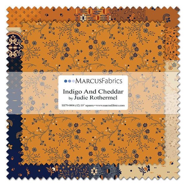 Marcus Fabrics Matériau Carrés Indigo et Cheddar 10"