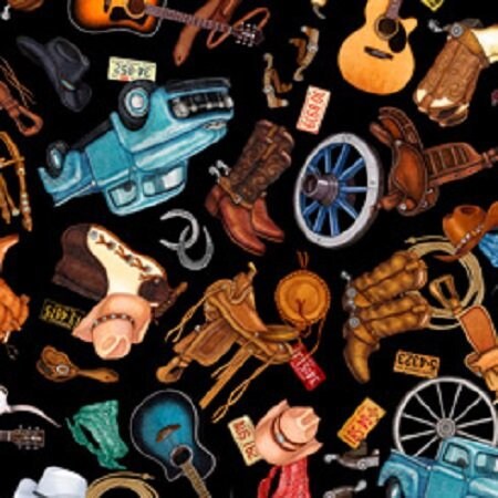 QT Fabrics Digital Lil' Bit Country Country Toss Black