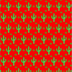 May include: A seamless pattern featuring green cactus plants on a red background. The cactus plants are arranged in a repeating pattern, creating a fun and festive design.
