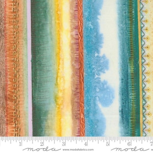 May include: A colourful fabric with a striped pattern. The fabric features a variety of colours, including orange, yellow, blue, and green. The fabric is made of a soft, lightweight material and is perfect for quilting, sewing, and crafting.