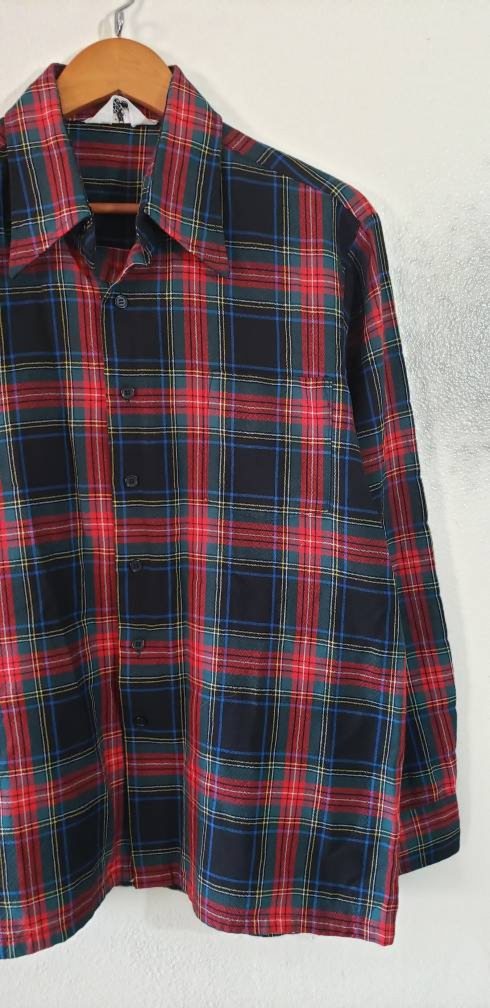 Vintage Wool Plaid Shirt Mens Size Large Red Rainbow Plaid | Etsy