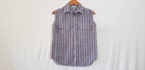sleeveless denim button down shirt