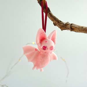 Light Pink Pastel Bat with Heart Eyes and Hearts on Wings
