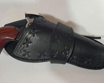 Cross Draw Barb wire Leather Holster for .22LR Heritage Rough Rider / Ruger Single Six Revolver/ Ruger Wrangler 4.75 inch barrel