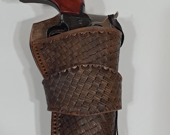 Basketweave Leather Holster for .22LR Heritage Rough Rider / Ruger Single Six Revolver 4.75 inch barrel/ wrangler