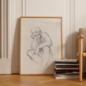 Male Figure Sketch in Charcoal by M. Marcia Fine Art Print image 1