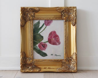 Pink Tulips, Oil Painting by M. Marcia | Fine Art Print
