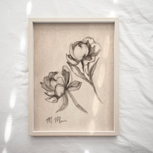 Floral Charcoal Sketch by M. Marcia | Fine Art Print