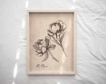 Floral Charcoal Sketch by M. Marcia | Fine Art Print