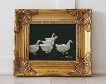 Five Ducks, Oil Painting Art Print by M. Marcia