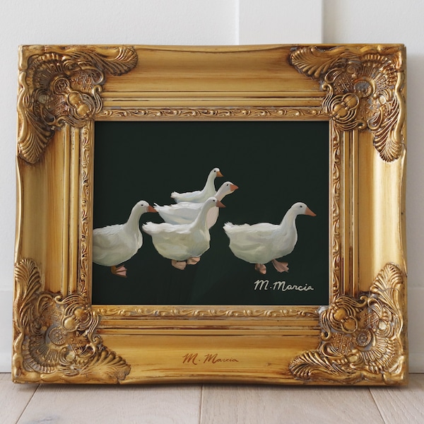 Five Ducks, Oil Painting Art Print by M. Marcia