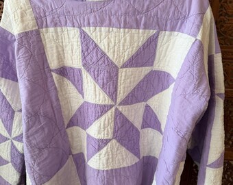 Quilted Hoodie with Hand Sewn Star Pattern Size XL in Purple and White