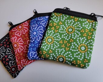 Boho Jewelry Pouch, Handblocked Jewelry Bag, Small Hippy Handbag, Renaissance Festival Money Bag, Hippy Coin Purse, 4 inch Zipper
