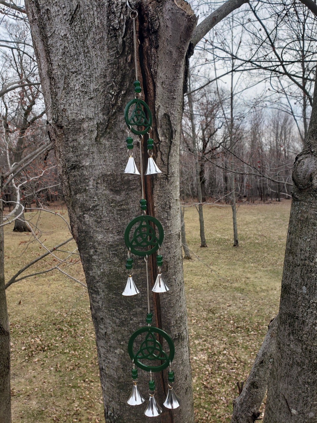 Metal Celtic Knot Wind Chime, Irish Sun Catcher With Bells, Aluminum