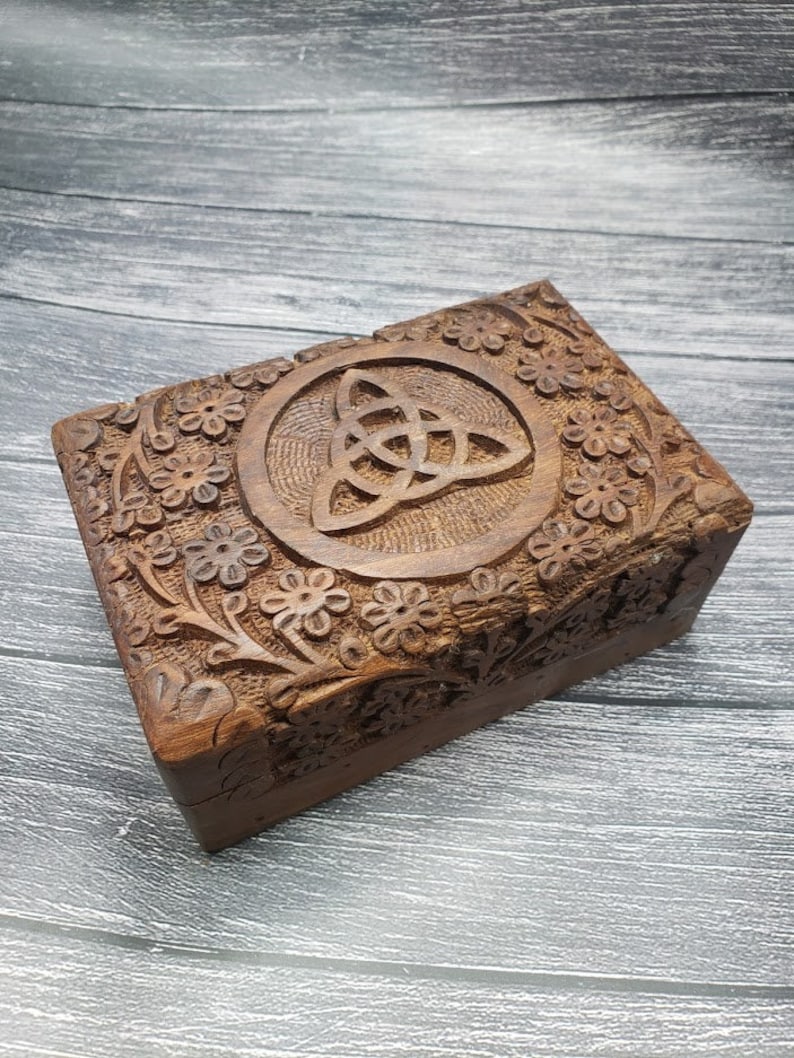Triquetra Knot Wood Celtic Box Irish Wooden Box Renaissance Etsy