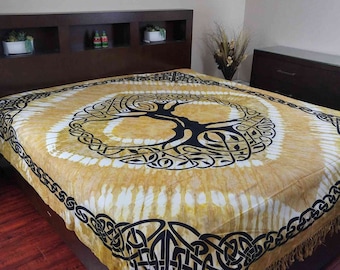Arazzo celtico marrone con albero della vita, tie-dye, copriletto irlandese, arazzo da parete per festival rinascimentali, tovaglia gallese, decorazione