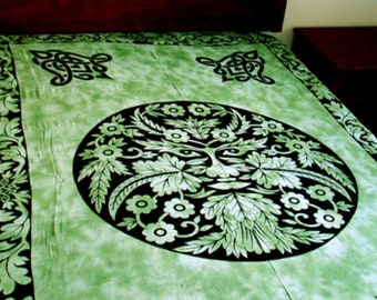 Arazzo celtico verde con uomo verde, copriletto singolo irlandese, arazzo da parete per festival rinascimentali, tovaglia gallese, decorazione in 100% cotone