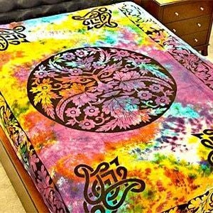 Tie Dye Celtic Green Man Tapestry, Irish Twin Bed Spread, Renaissance Festival Wall Hanging, Welsh Table Cloth, 100% Cotton Decoration