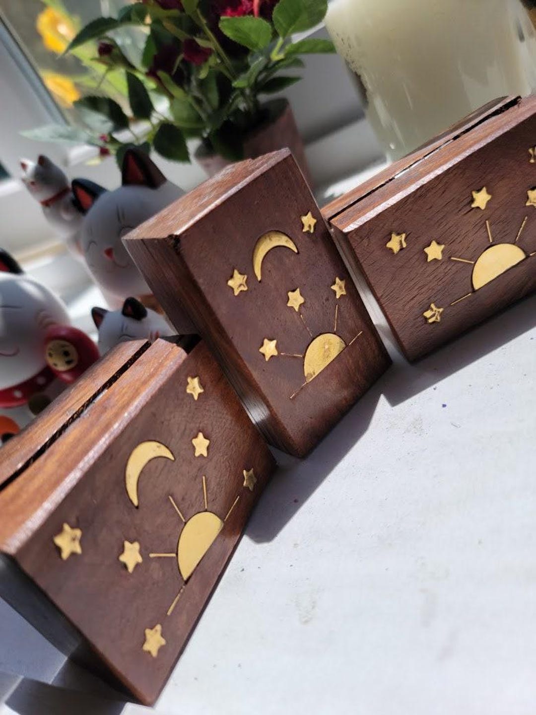 Small Celestial Wood Celtic Box Metal Inlay, Irish Wooden Box, Welsh ...
