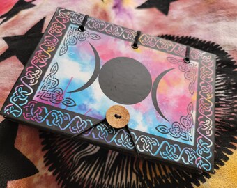 Triple Moon Tie Dye Hardcover Celtic Journal, Welsh Fabric Notebook , Irish Cotton Scrapbook, Recycled Paper, Writing Book, Gift For Writer