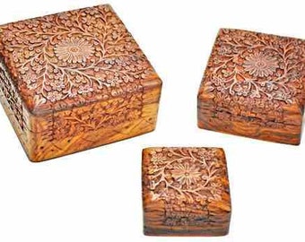 Flower Floral Wood Celtic Box Set, Irish Wooden Box, Welsh Keepsake, Hand Engraved Magic, Witch Tarot Card, Wiccan, Pagan, Sm, Medium, Large