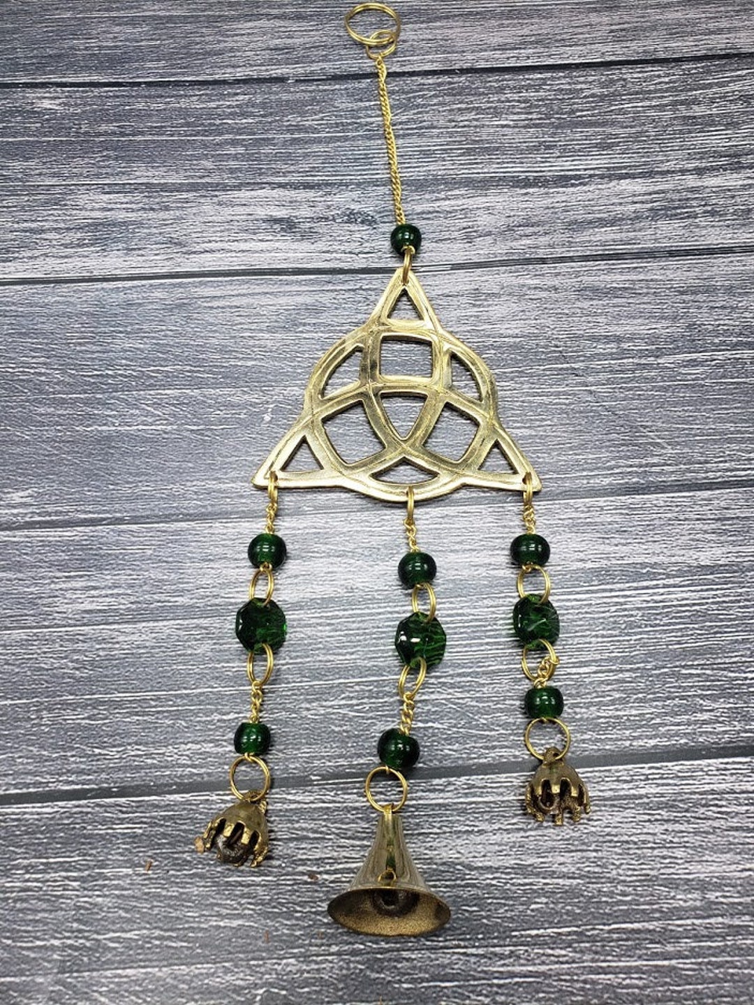 Metal Celtic Knot Wind Chime, Irish Sun Catcher With Bells, Brass Welsh