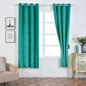 Pair of TEAL GREEN Sheen Velvet Curtains, Grommet Velvet Curtain, Eyelet Panel Velvet Curtains, Living Room/Bedroom/Window Custom Curtains