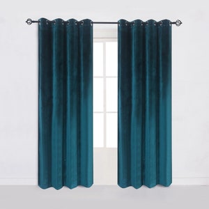 Pair of TEAL Color Sheen Velvet Curtains, Grommet Velvet Curtain, Eyelet Panels Bedroom Velvet Curtains, Living Room Velvet Curtains Panels