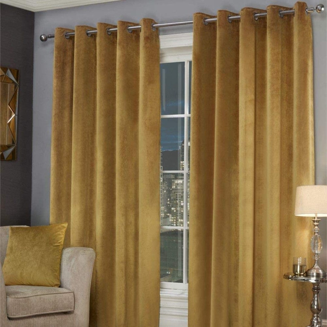 Pair of Gold Velvet Grommet Curtains Eyelet Bedroom Velvet - Etsy