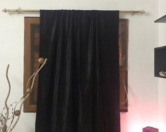 Saaria Black 8' Wide Velvet Curtain Panel Grommet Top Eyelets Window Door Drapes 