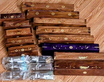 BULK LOT - Coffin Incense Burners Wooden Sticks and Cones Hidden Storage + BONUS Sticks!