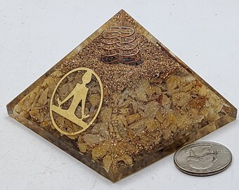 Golden Healer Orgonite Pyramid with Golden Yoga Symbol Meditation Yoga