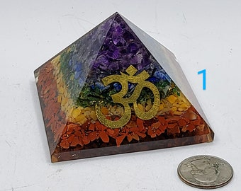 Chakra Orgonite Pyramid with Golden Om Symbol Meditation Yoga