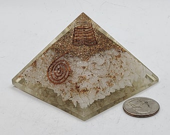 Quartz Orgonite Pyramid with Golden Spiral Symbol Meditation Yoga