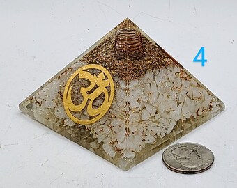 Quartz Orgonite Pyramid with Golden OM Symbol Meditation Yoga