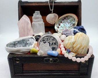 I Love You Gift Box of Crystals Gift for Her Birthday Coin Rose Quartz Necklace