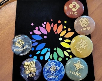 Set of 7 Chakra Affirmations Stones Birthday Gift for Best Friend Reiki Third Eye Bra Pocket Stones