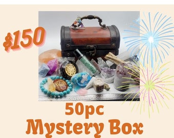 50Pc Treasure Chest of Crystals, Gift Box, Wiccan, Pagan, Birthdays, Mystery Gift Box