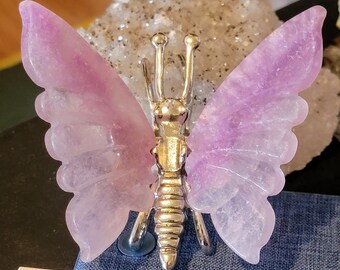 Purple Fluorite Butterfly Figurine Hand Carved Christmas Gift Him Her Brother Sister Best Friend Stocking Stuffers