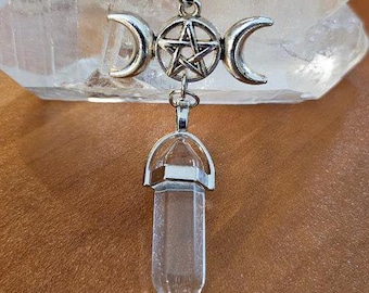 Triple Moon Gemstone Pendant Necklace Clear Quartz Obsidian Green Aventurine Rose Quartz Gift for Him Her Mom Best Friend Dad Stocking Stuff