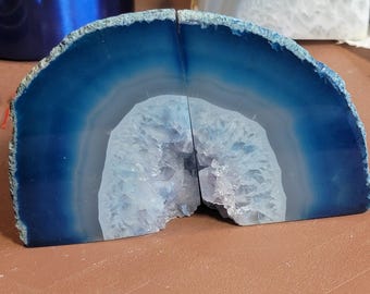 Blue and White Agate Bookends Gift for Librarian Lawyer Secretary Mother Father Paper Weights