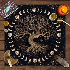 Tree of Life Altar Cloth - Best Seller! Birthday Gift for Mom, Wicca, Pagan, Wiccan, Gifts, Home Decor Moon Stages