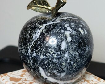 Natural Black Zebra Jasper APPLE - Teacher Gift Nature Lover