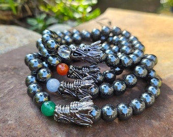 Dragon Bracelets - Hematite Earth Water Fire Air You Choose - Stocking Stuffers Christmas Medieval Mystical Wiccan Pagan